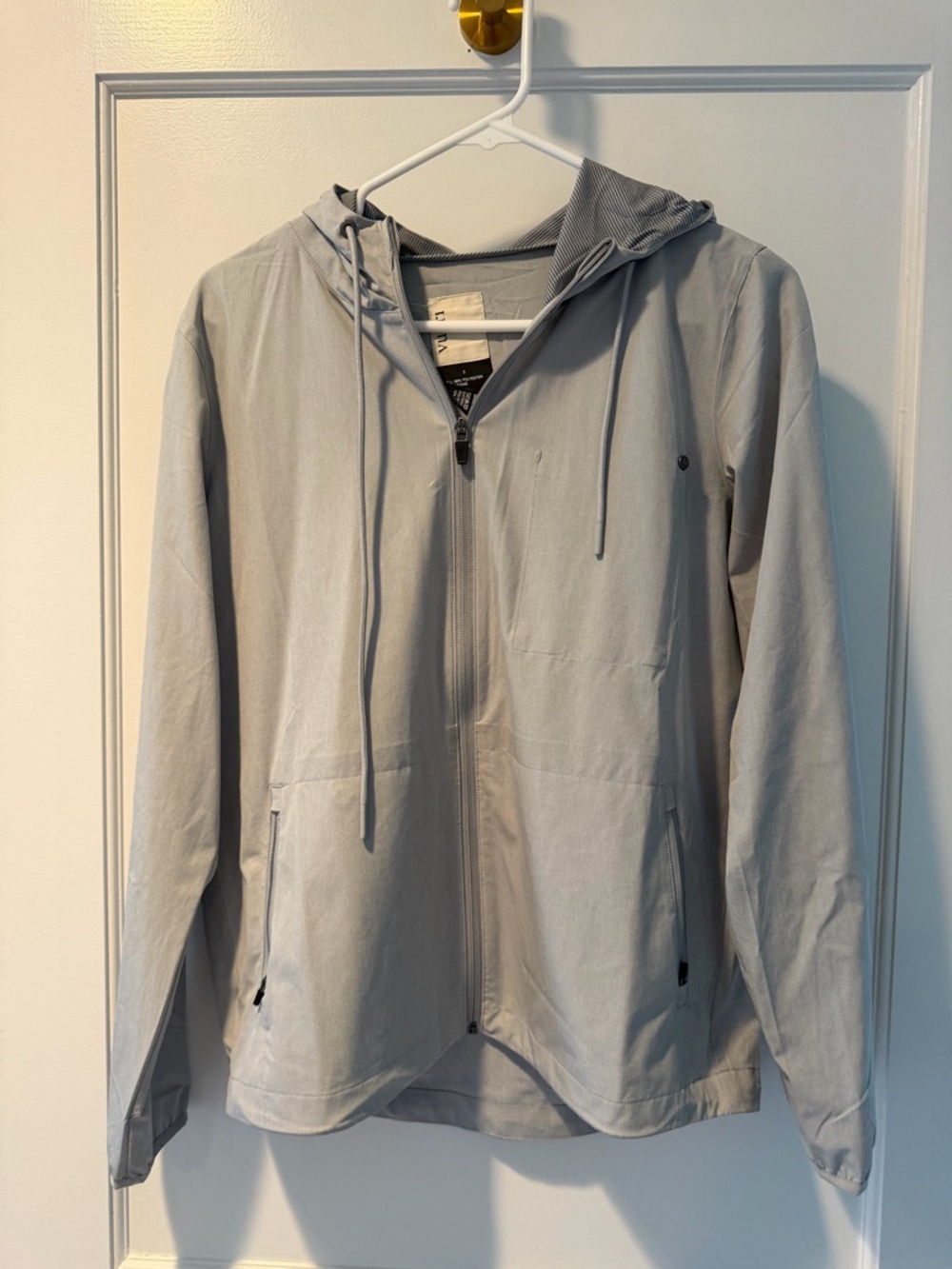 Vuori Light Gray Hooded Zip Rain Shell
